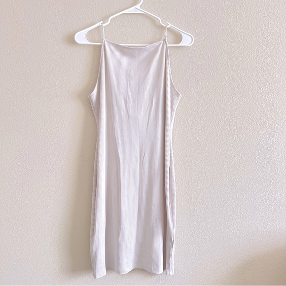 Blush Taupe Square Neck Thin Strap Low Back Bodycon Y2K Dress - Picture 2 of 10